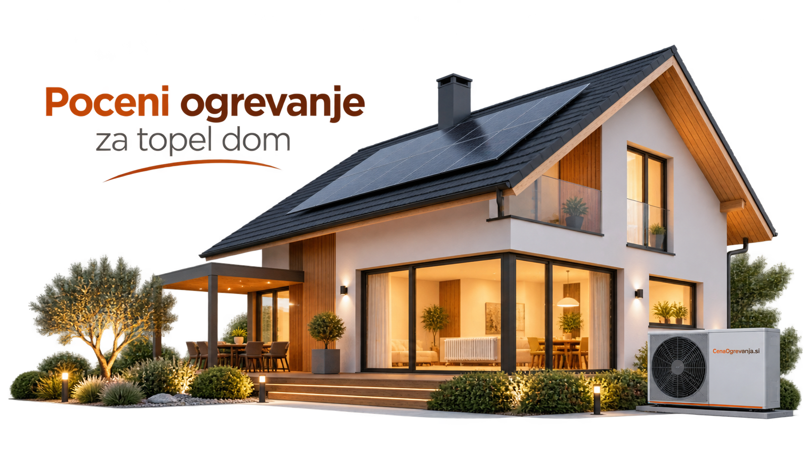 Sodobna energijsko učinkovita hiša z zunanjo enoto toplotne črpalke